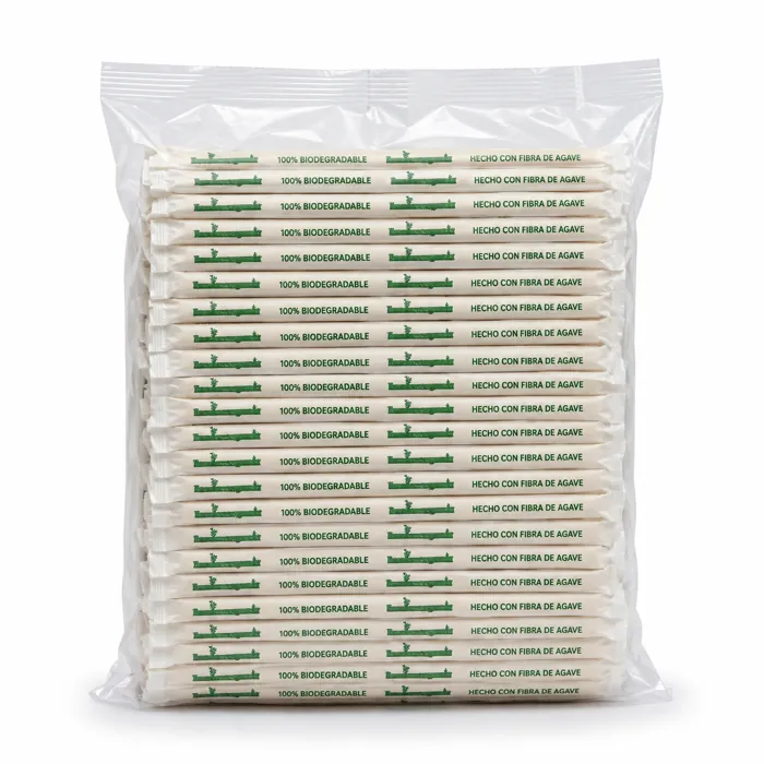 Paquete de 200 popotes con fibra de agave en estuche individual