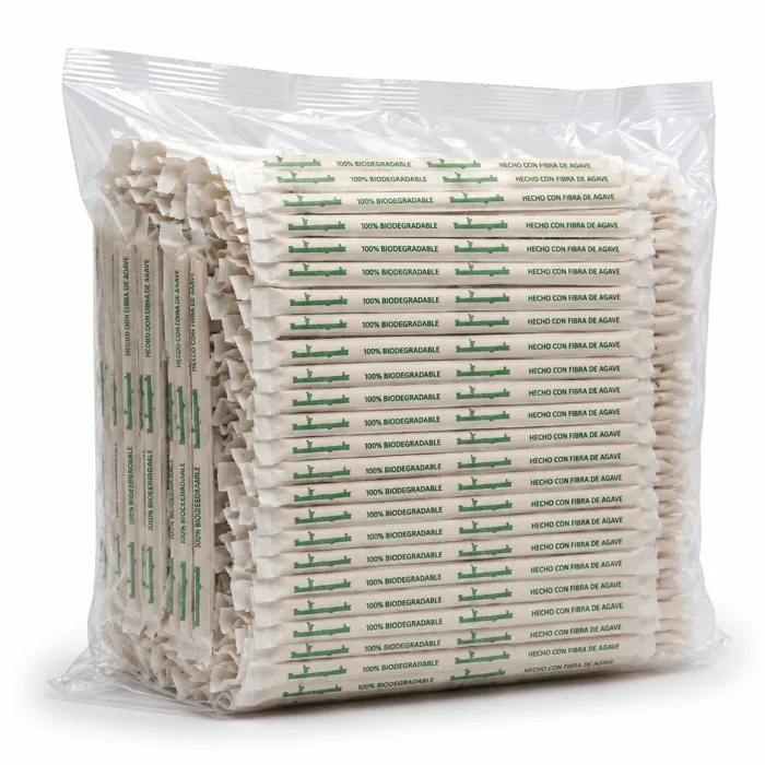 Paquete de 500 popotes con fibra de agave en estuche individual